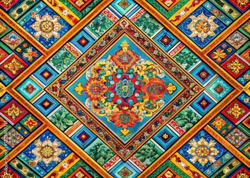 Wallpaper Mural Panoramic diagonal lines create an abstract oriental geometric textile design. Torontodigital.ca