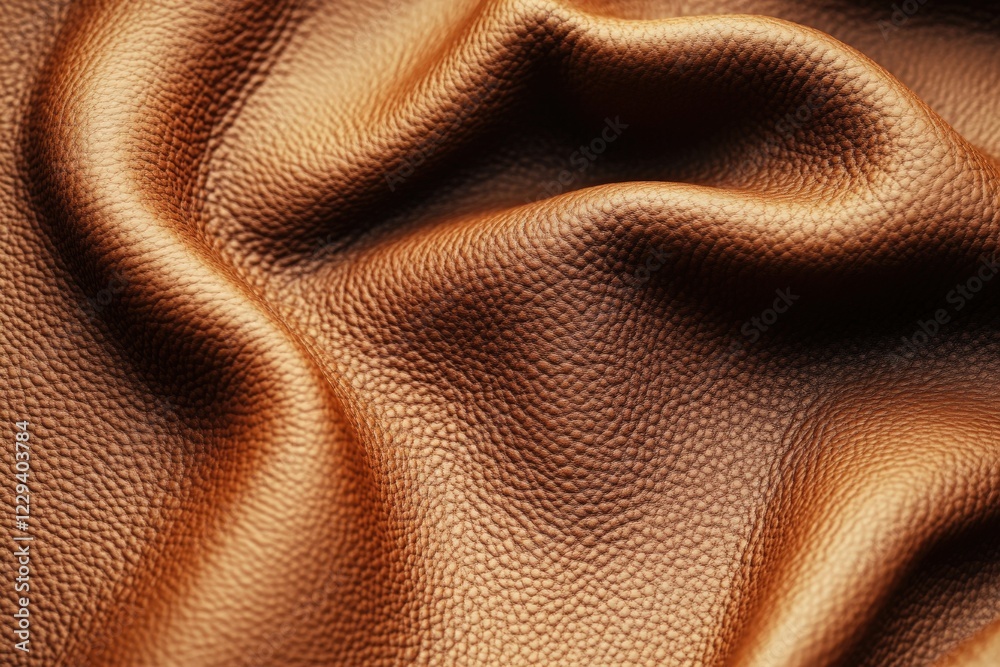 Here is a detailed closeup view of a piece of brown leather material Here is a detailed closeup view of a piece of brown leather material