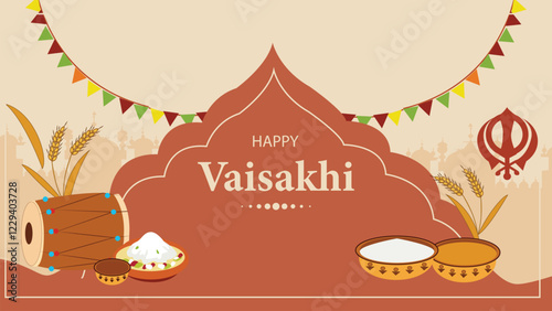 Happy Vaisakhi with Dhol, Wheat, and Langar