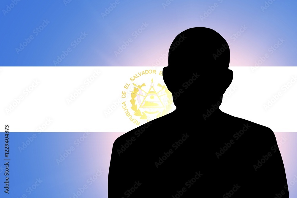 The Salvador flag and the silhouette of an unknown man The Salvador flag and the silhouette of an unknown man