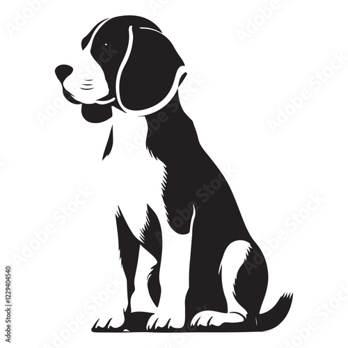 Beagle Dog Silhouette Sitting Calmly Vector Illustration