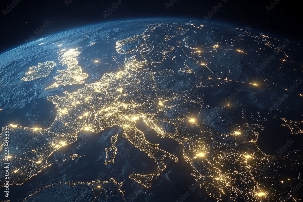 Fototapeta premium Exploring the vibrant city lights of Europe from space during nighttime