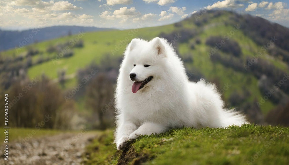 AI generated, animal, animals, mammal, mammals, biotope, habitat, one, individual, foraging, wildlife, Samoyed, dog, dogs, sled dog, Alaska, Samoyed dog, Samoyed spitz, (Samoyedskaja sobaka), AI generated