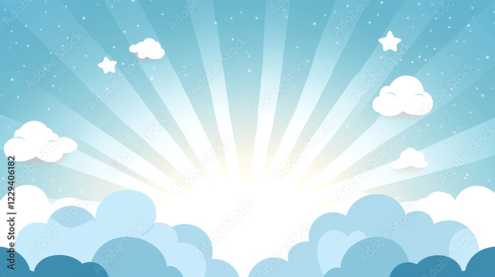 Sunrise over blue clouds nature illustration serene environment digital art Sunrise over blue clouds nature illustration serene environment digital art