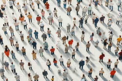 Large gathering of diverse people in a sunny urban plaza during the afternoon exploring and socializing together