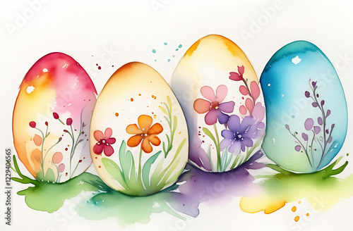 Easter Eggs in watercolors pastel colors. Watercolors painiting