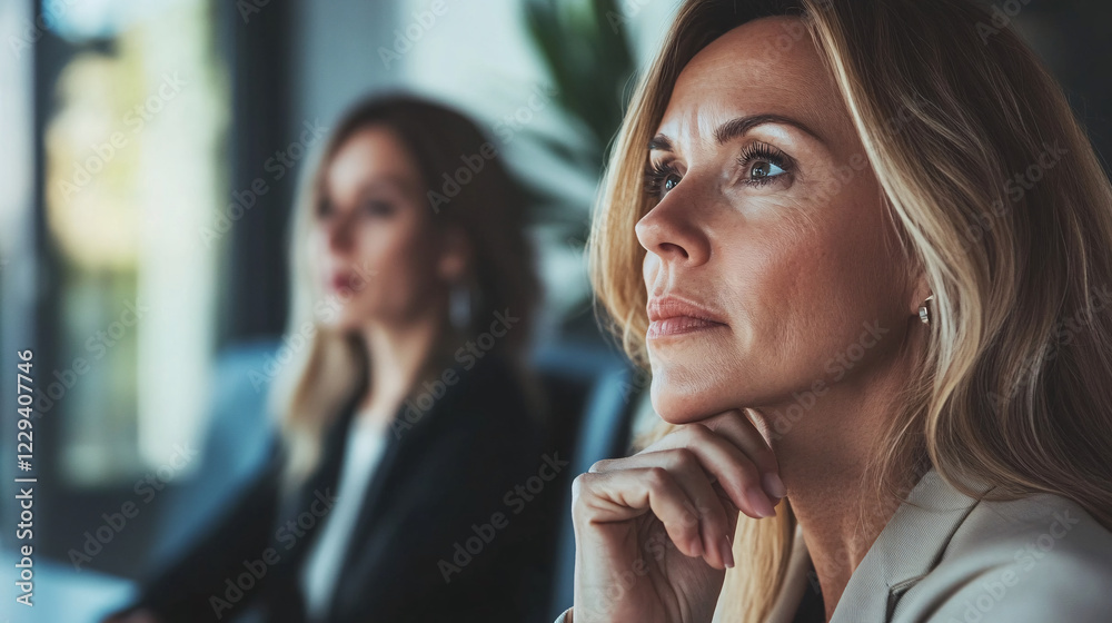 Obraz premium Thoughtful Businesswoman Contemplating Strategy