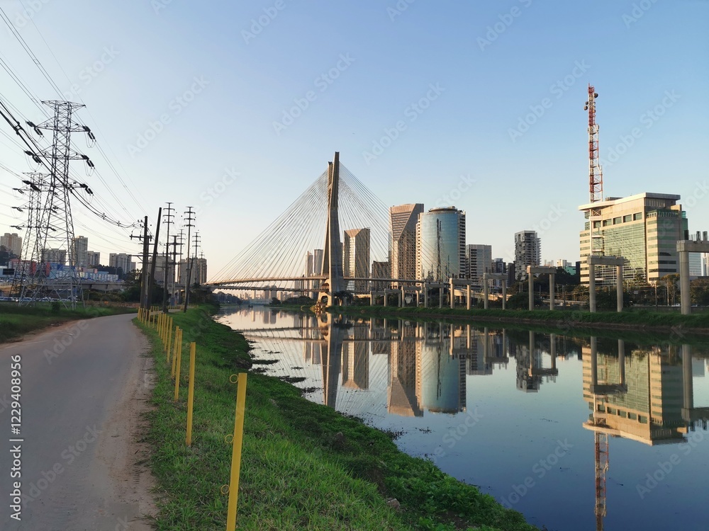 Fototapeta premium View of the cable-stayed bridge of the Marginal Pinheiros in Sao Paulo