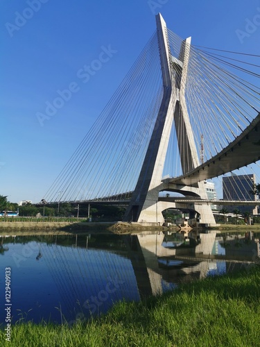 View of the cable-stayed bridge of the Marginal Pinheiros in Sao Paulo