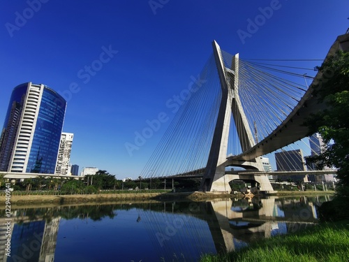 View of the cable-stayed bridge of the Marginal Pinheiros in Sao Paulo