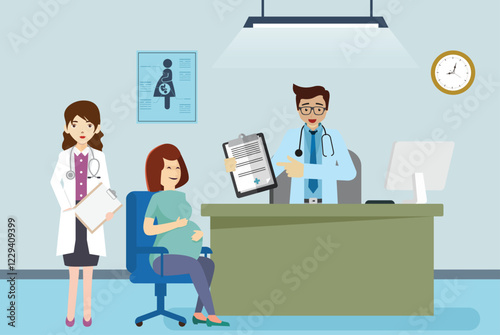 OBGYN obstetrics and gynecology clinic pregnancy patient and doctor flat illustration