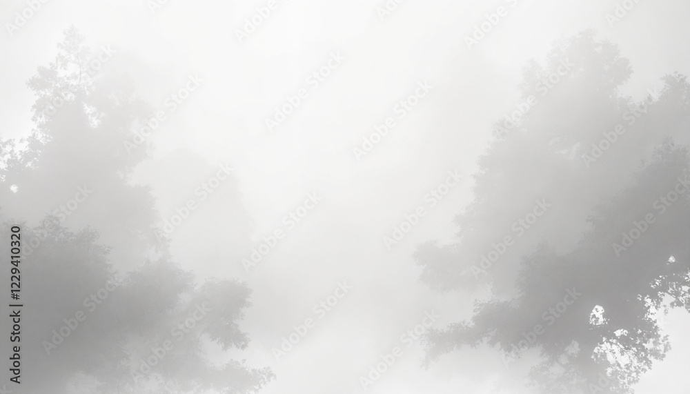 Obraz premium Misty forest background with faint trees in fog for serene atmosphere and copy space