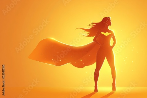 Superhero silhouette against a vibrant orange background showcasing strength and empowerment