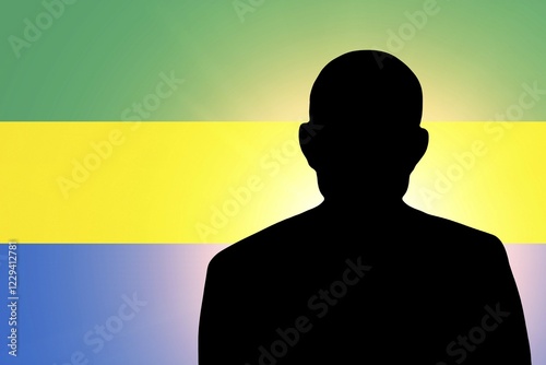 The Gabonese flag and the silhouette of an unknown man