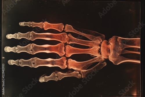 Examination of a human hand skeleton showcasing intricate bone structure and joints for educational purposes