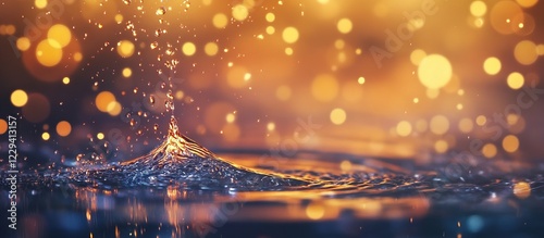 Water splash with golden bokeh background. (2)