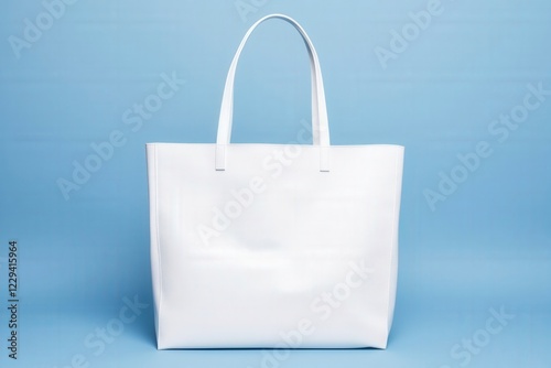 White Shopping Bag on Blue Background