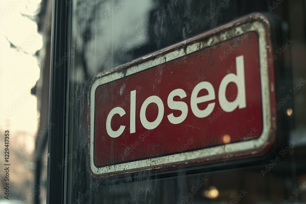 Old red 'Closed' sign in shopping window. Generative Ai, AI generated Old red 'Closed' sign in shopping window. Generative Ai, AI generated