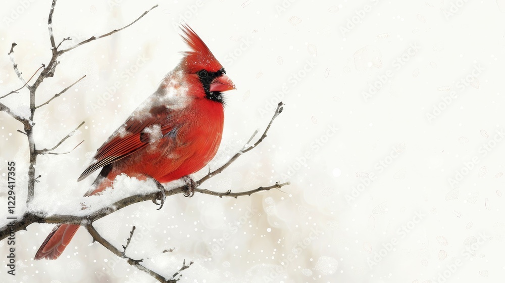 A cardinal perches on a snowy branch in a winter scene, AI generated A cardinal perches on a snowy branch in a winter scene, AI generated