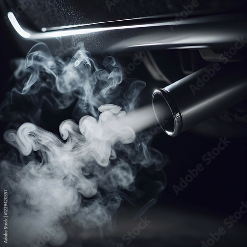 Clouds of smoke rise dynamically from the exhaust pipe of a car, AI generated