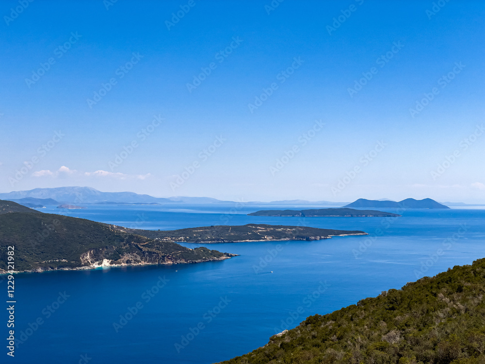 Endless blue stretching beyond the shore. Concept of the tranquility, wanderlust, and the breathtaking allure of the Mediterranean Endless blue stretching beyond the shore. Concept of the tranquility, wanderlust, and the breathtaking allure of the Mediterranean