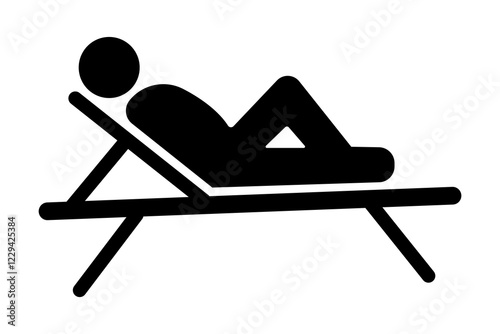 stickman relaxing on sofa alone, stick figure man lying down, human silhouette icon.