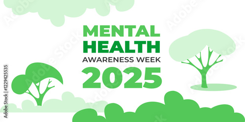 National mental health awareness week 2025. Vector web banner for social media, poster, card, flyer. Text National mental health awareness week. A tree on white background, nature.