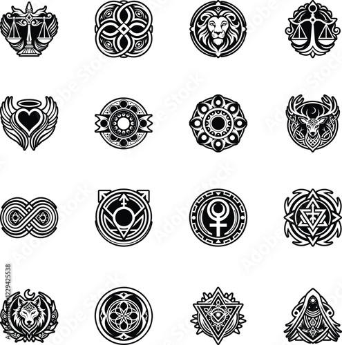Collection of Mystical Symbols Glyph Icons 

