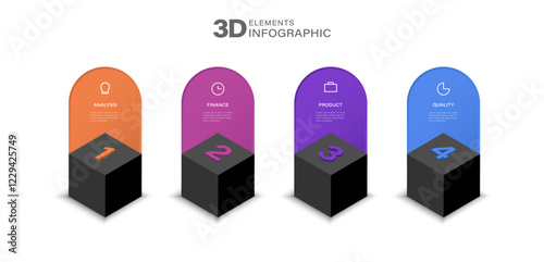 3D cubes Infographic template with icons and 4 options or steps.