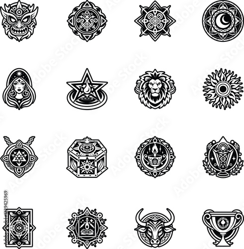 Set of Tarot Signs Glyph Style Icons 

