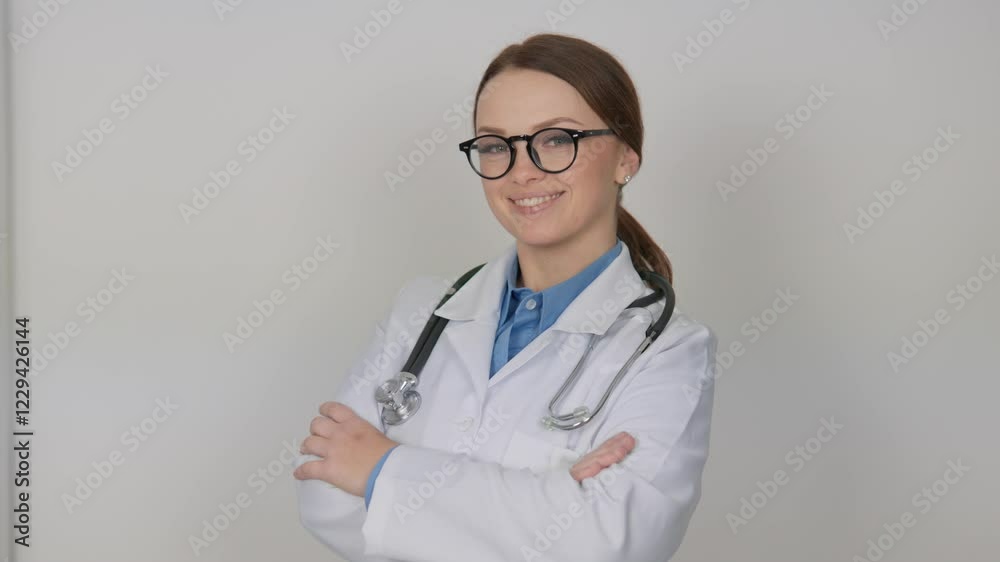 A confident, skilled female doctor in a white coat with a stethoscope stands ready to provide outstanding healthcare, showcasing wellness, professionalism, and genuine care for her patients