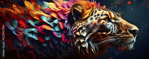 AI generated wildlife image of a morphing tiger enhanced with digital art photo