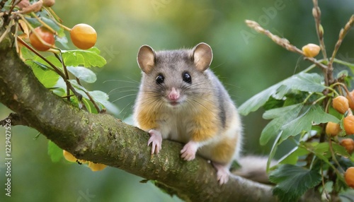 AI generated, A small dormouse is looking for food, (Glis glis)