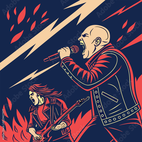  Metal Band on a Dark Stage with Fire Effects