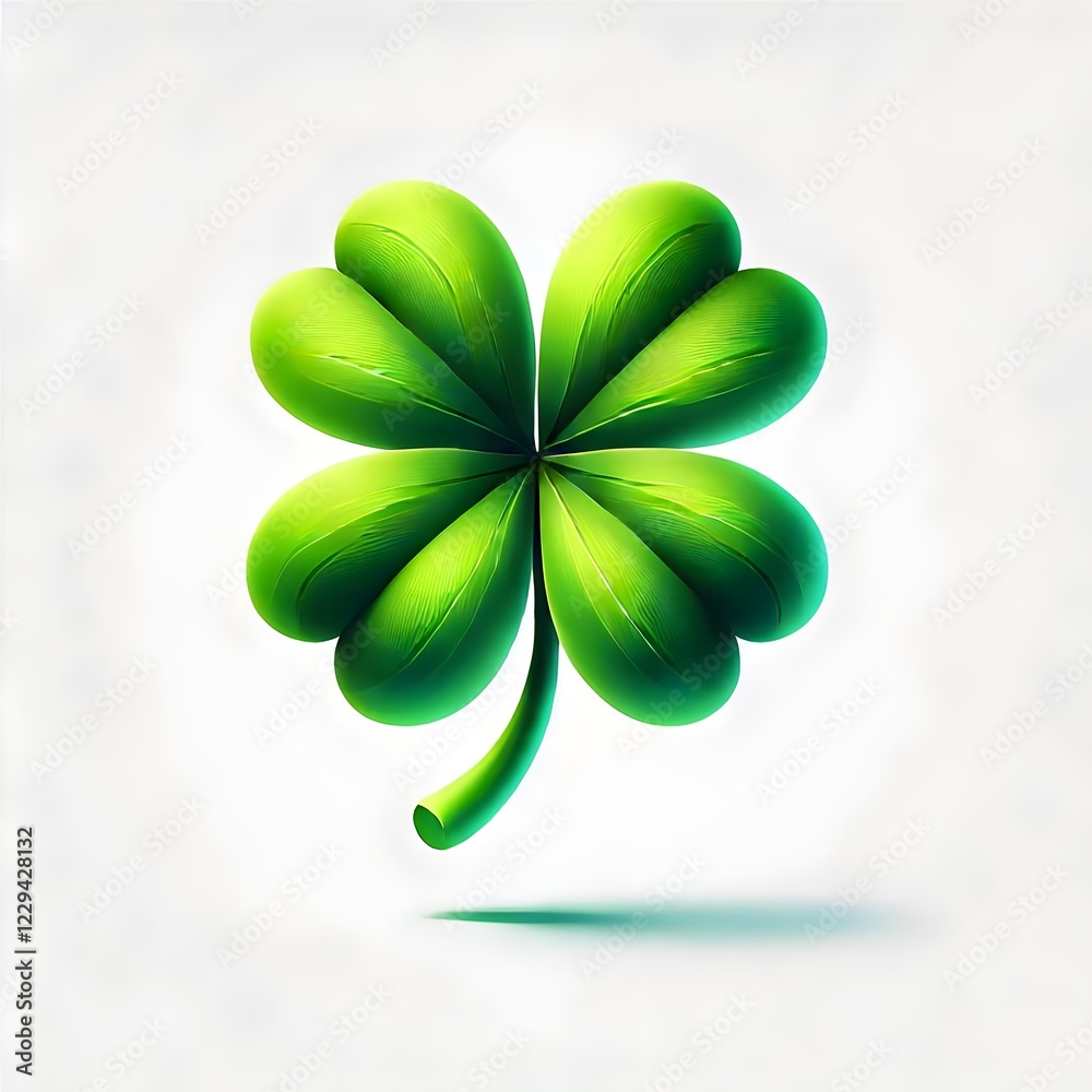 Vibrant Green Four-Leaf Clover Isolated on Light Background - Symbol of Luck, Prosperity, and Nature’s Beauty Vibrant Green Four-Leaf Clover Isolated on Light Background - Symbol of Luck, Prosperity, and Nature’s Beauty