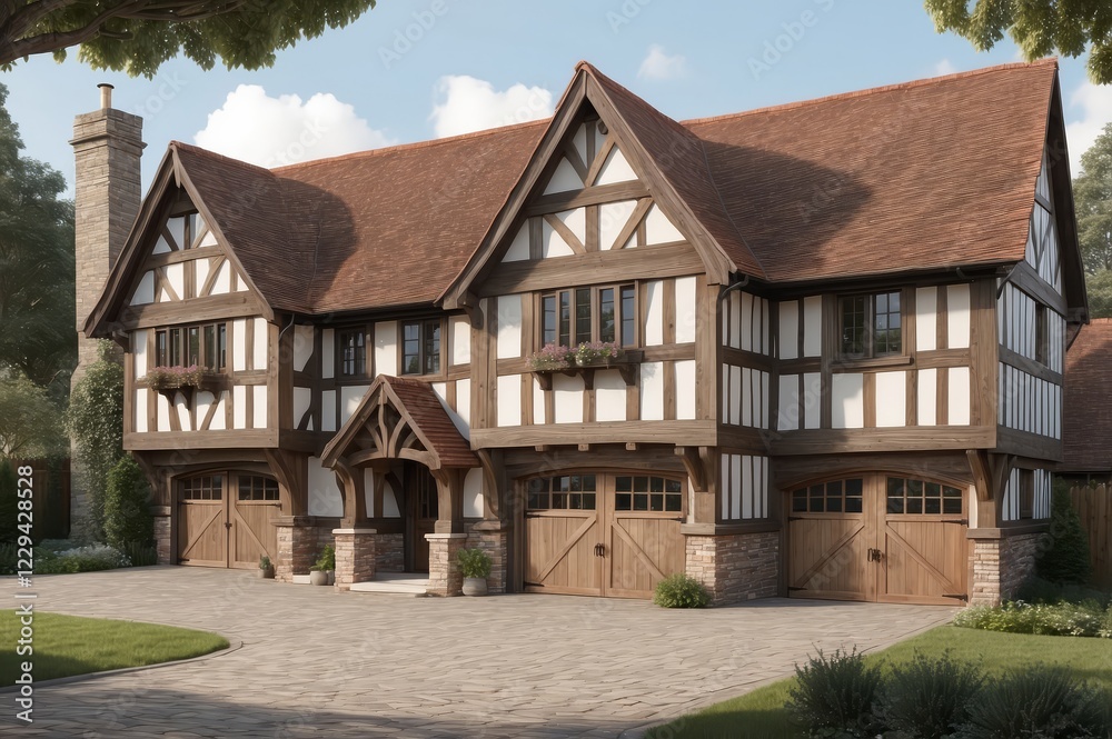 Luxurious Tudor-style house with triple garage. Luxurious Tudor-style house with triple garage.
