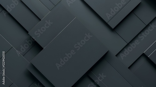 Abstract dark gray geometric shapes overlapping, creating depth and texture; ideal for tech or design backgrounds