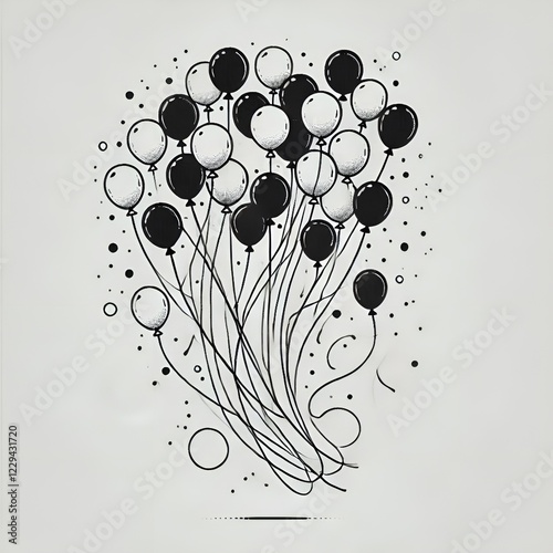 Stylized black and white balloons in a playful arrangement, vector illustration, festive concept photo