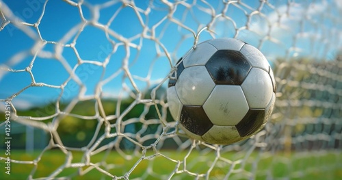 soccer field with a ball in goal