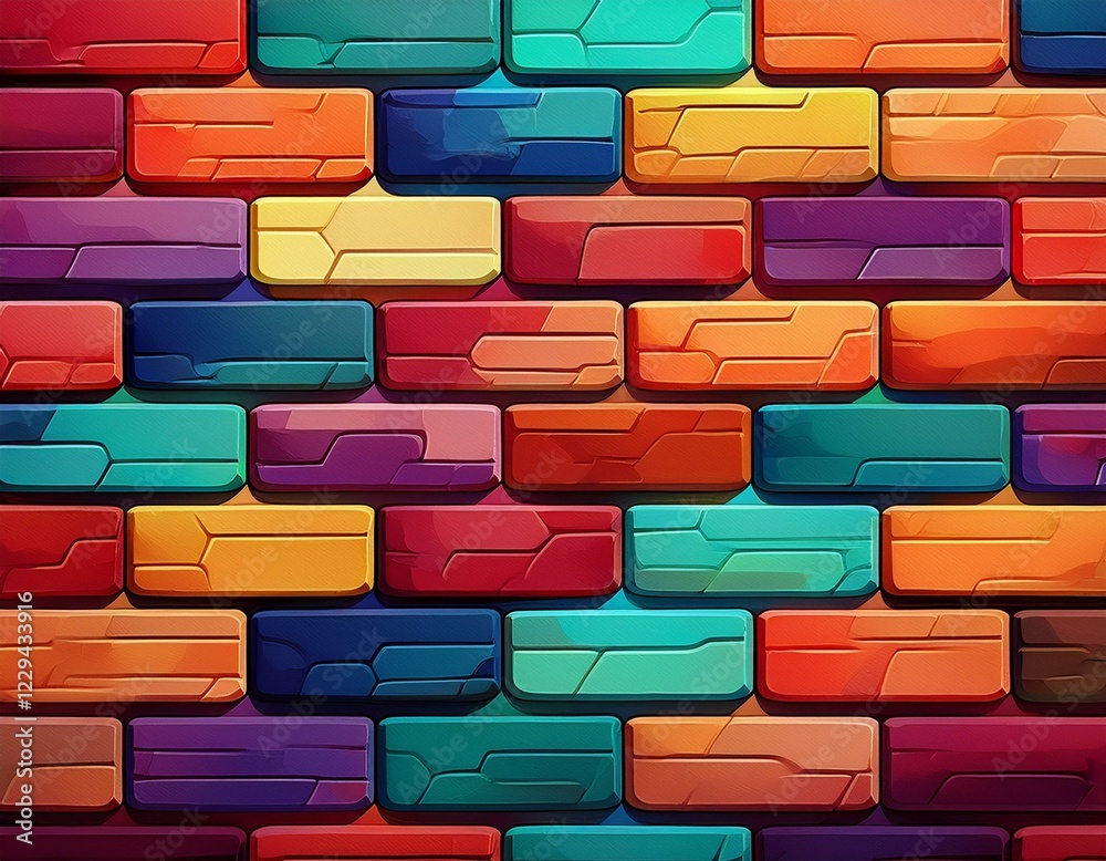 Obraz premium ブロック レンガ タイル カラフル 壁紙 背景