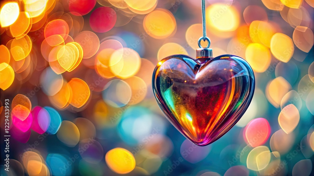 Glass Heart Pendant Bokeh Effect, String Art, Beautiful