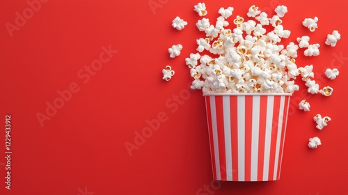 Popcorn Lover's Day concept. Spilled Popcorn in Minimalist Poster Design with Red and White Stripes