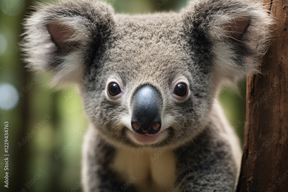 Obraz premium Close up of face of wild Koala bear in forest. KI generiert, generiert AI generated