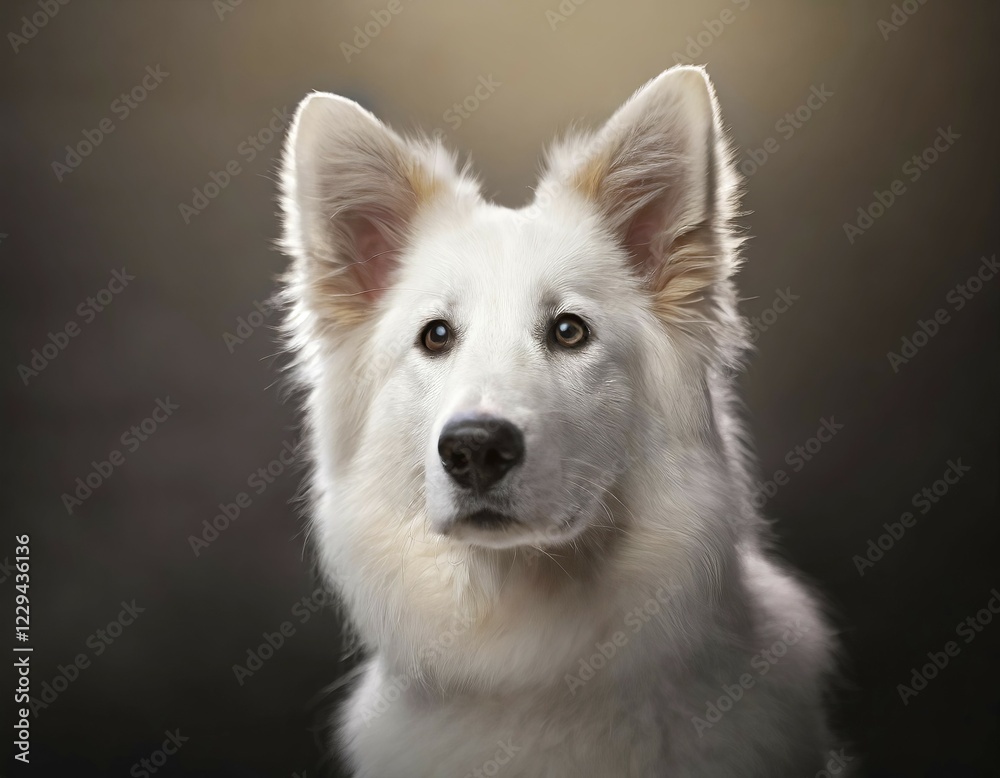 Dog, young dog, White Swiss Shepherd, Berger Blanc Suisse, recognised dog breed from Switzerland (picture KI generated), AI generated Dog, young dog, White Swiss Shepherd, Berger Blanc Suisse, recognised dog breed from Switzerland (picture KI generated), AI generated