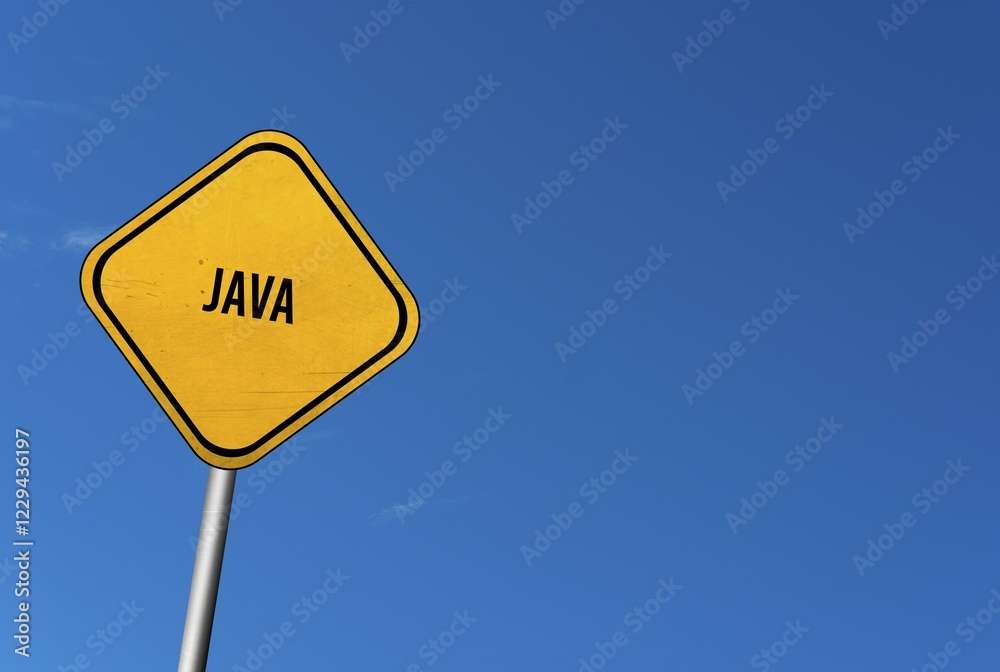 Java, yellow sign with blue sky Java, yellow sign with blue sky
