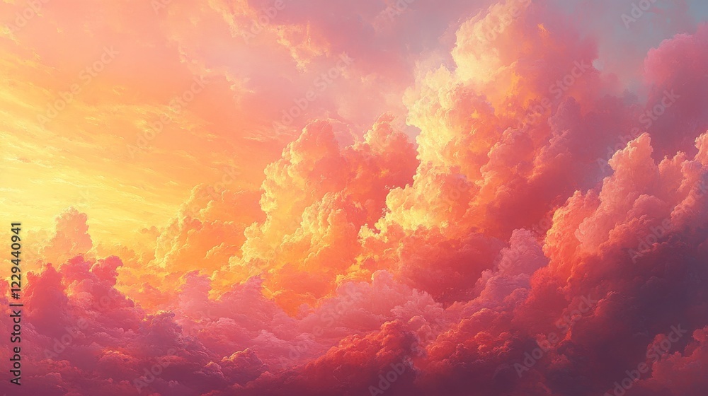 Naklejka premium Majestic sunset clouds over serene landscape nature photography dreamy atmosphere