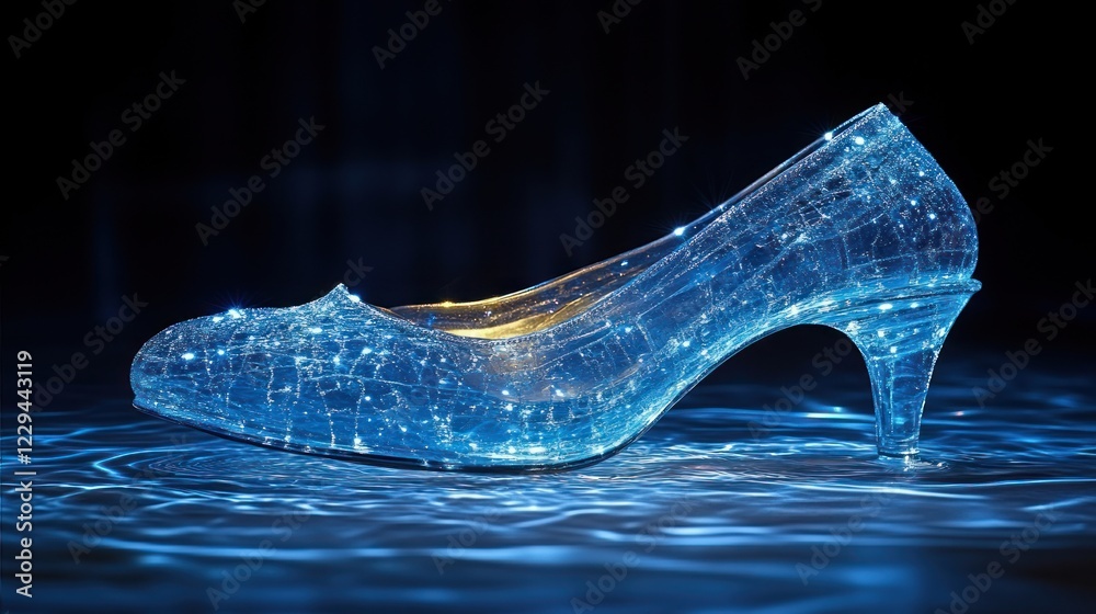 Glowing glass slipper, water, dark, magic, fantasy, fairytale, illustration, website Glowing glass slipper, water, dark, magic, fantasy, fairytale, illustration, website