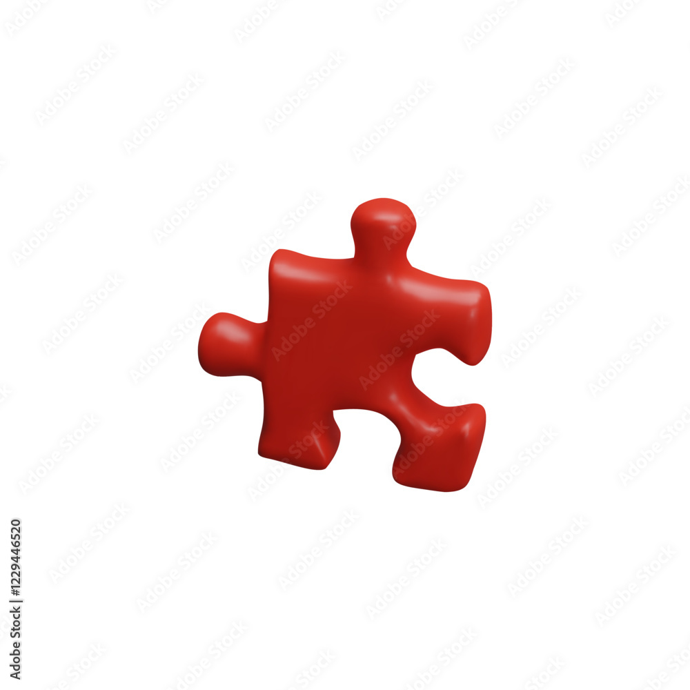 Obraz premium 3D illustration of puzzle piece, red color, cartoon minimalist style.