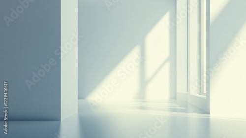 Sunlit minimalist room with large windows casting shadows