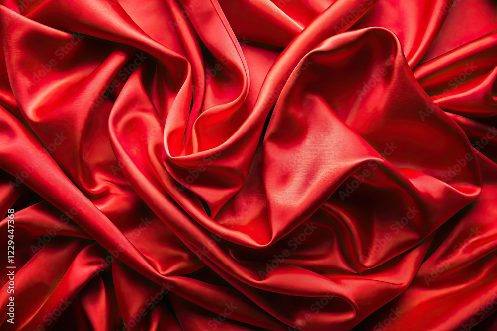 Obraz premium Luxurious Red Fabric Texture, AI Photography, Silk, Satin, Crumpled